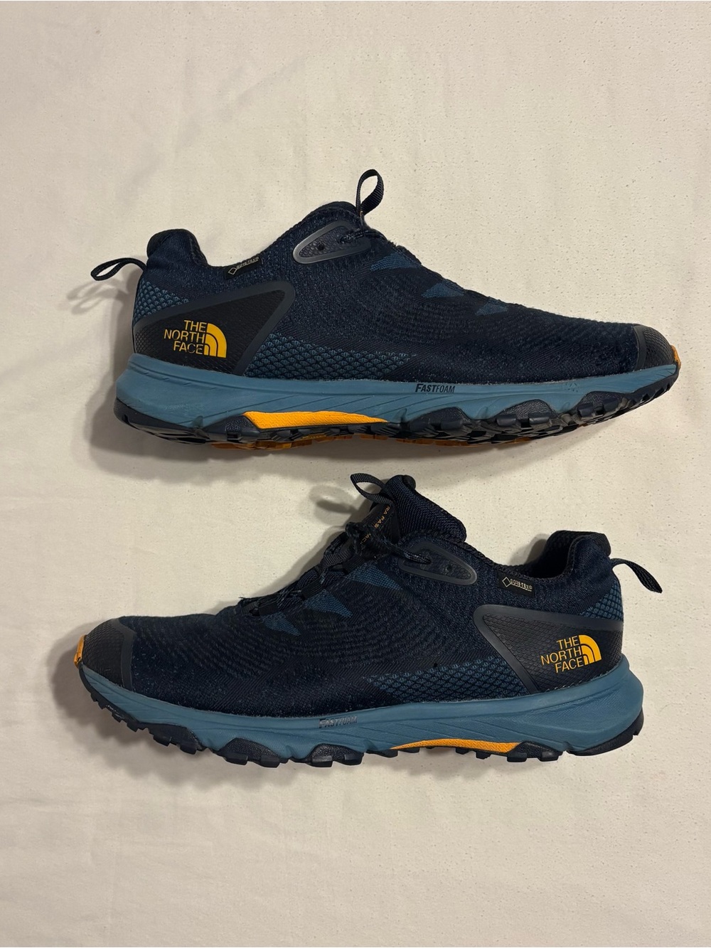 North Face Ultra Fastpack lll GTX Woven Hiking Shoes in Blue with Orange Accents